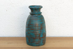 14" Tall Aegean Blue Turned Wood Vase