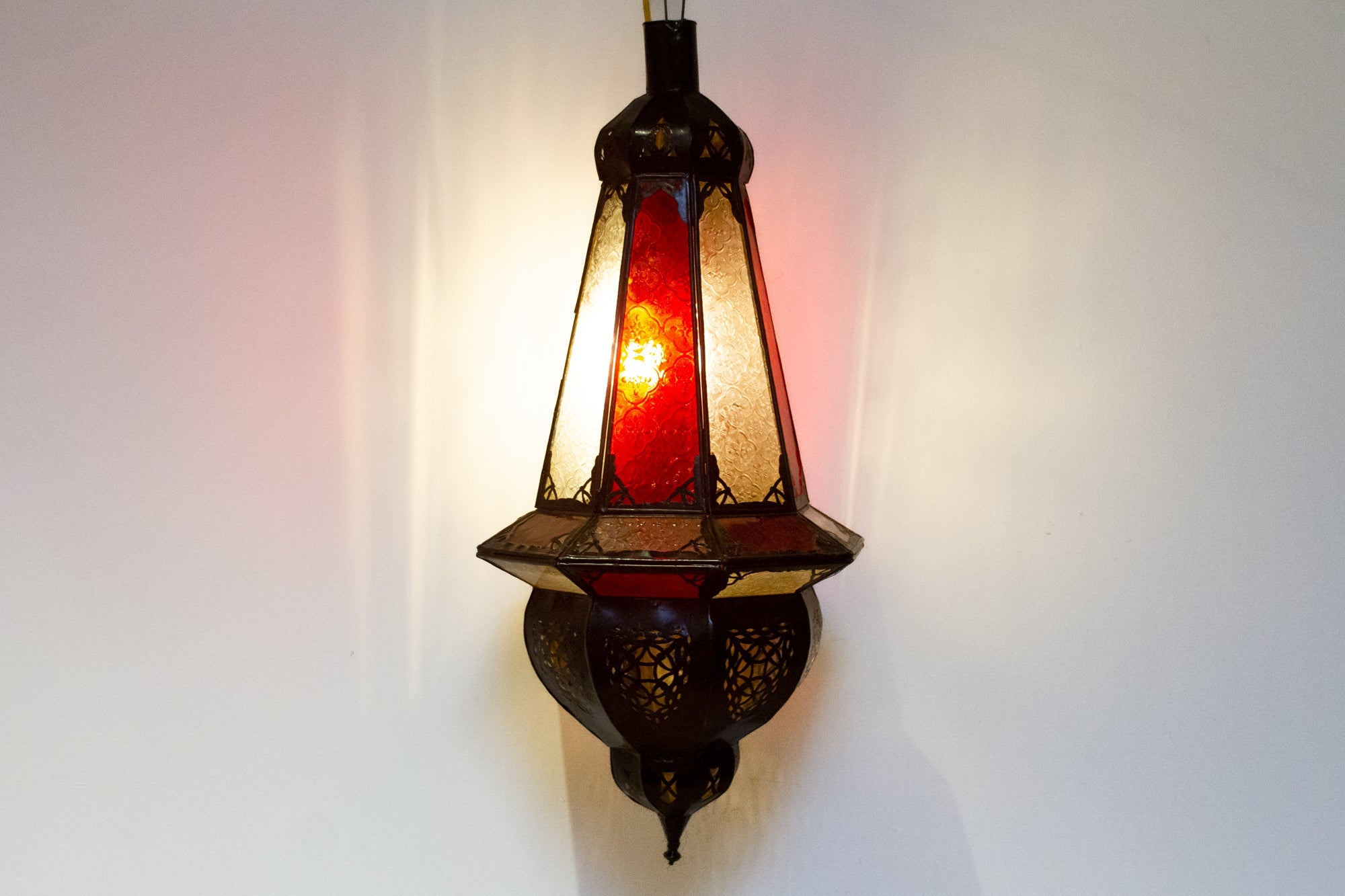 Marrakech Red & White Engraved Glass Lantern - Atlas & Kiln