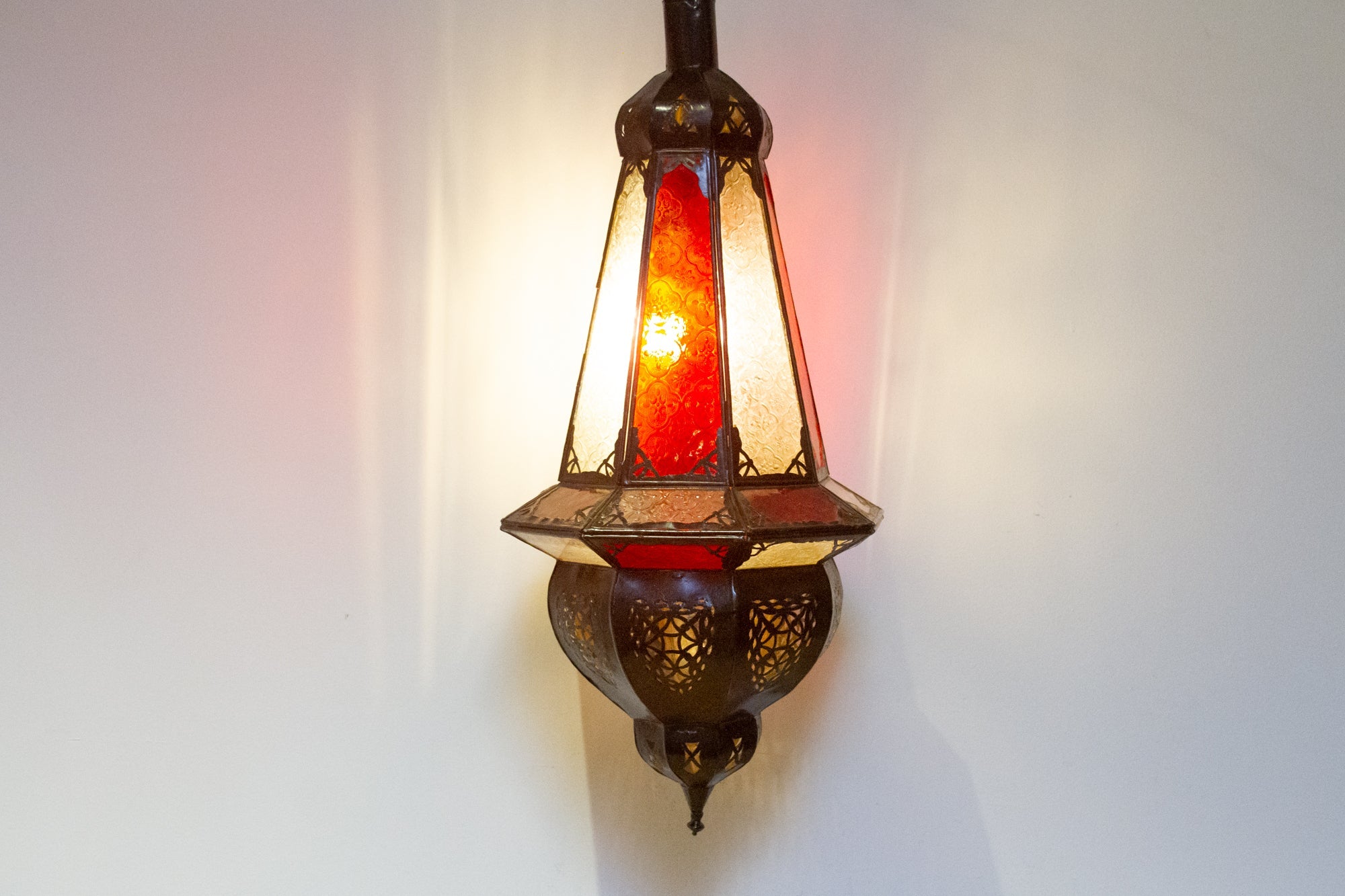 Marrakech Red & White Engraved Glass Lantern - Atlas & Kiln