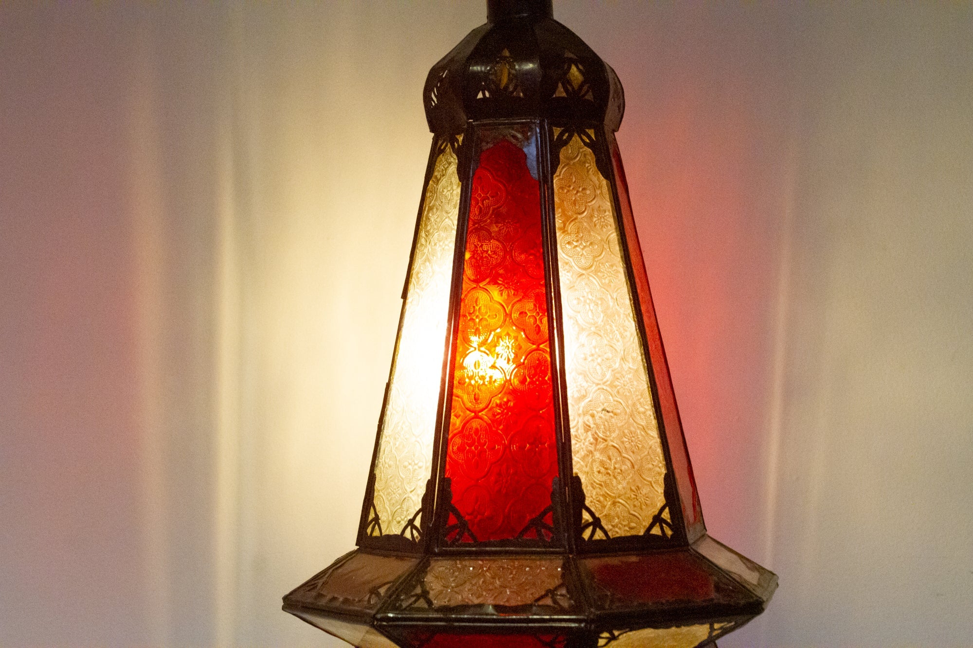 Marrakech Red & White Engraved Glass Lantern - Atlas & Kiln