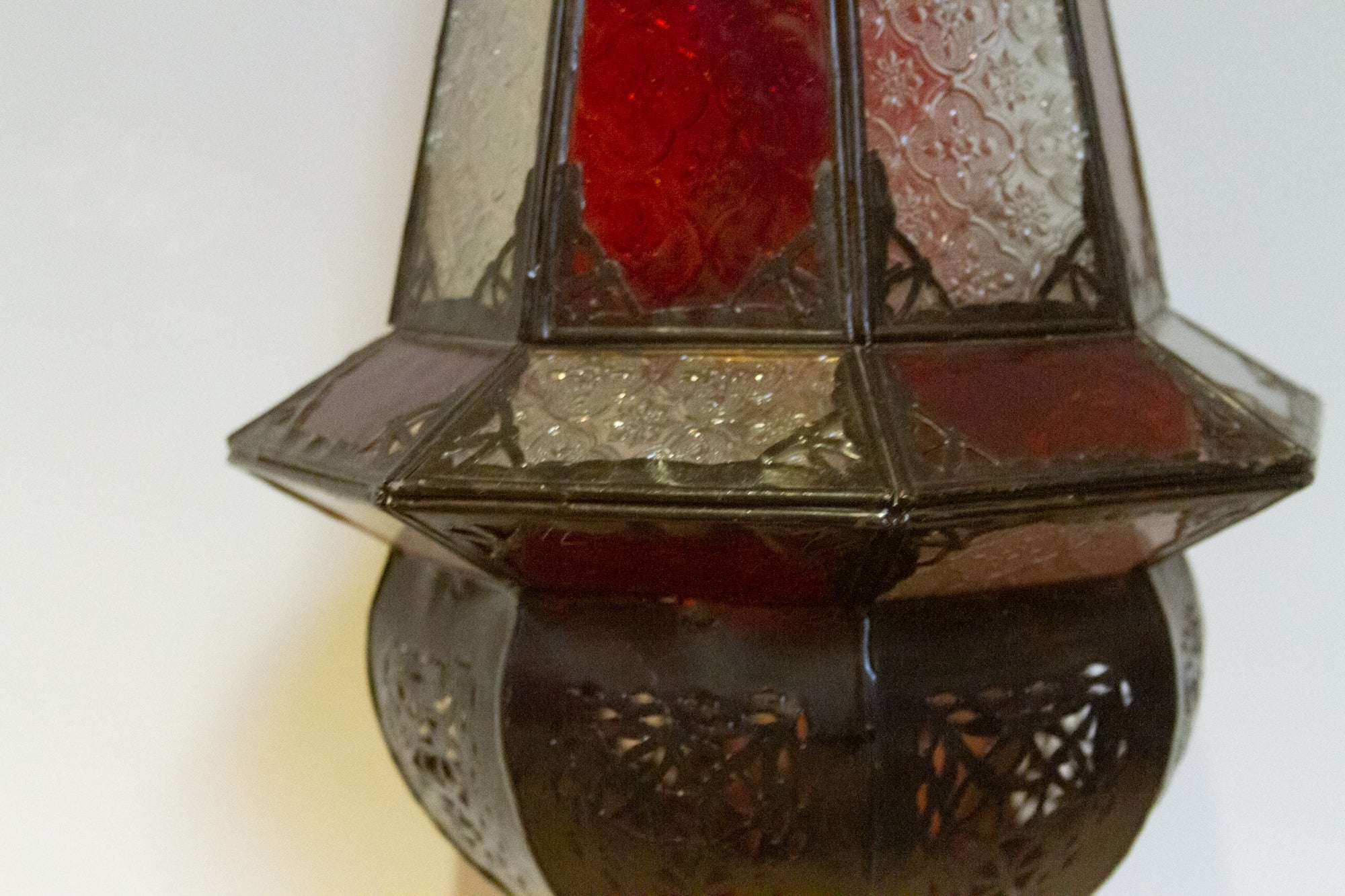 Marrakech Red & White Engraved Glass Lantern - Atlas & Kiln