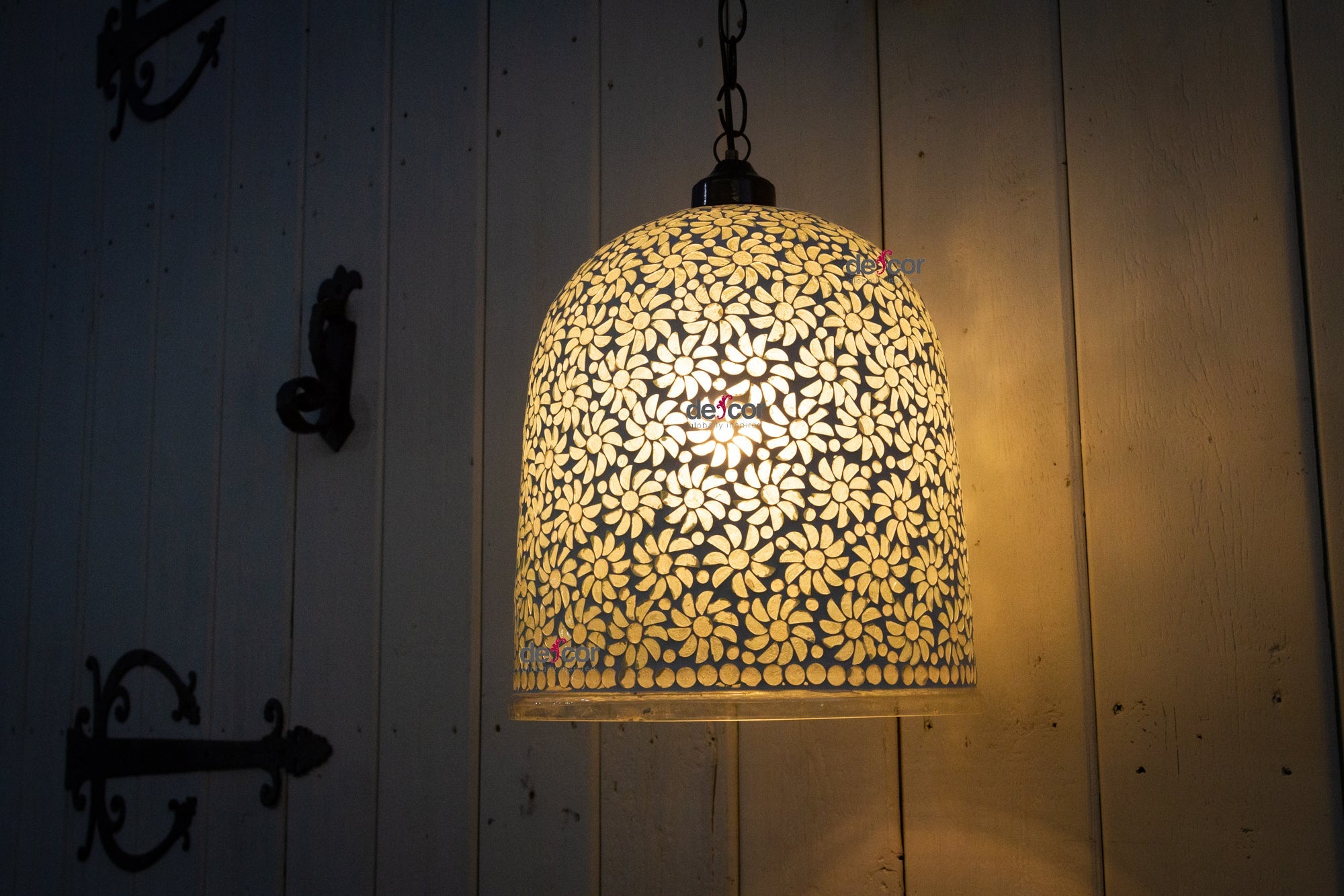 Floral White Mosaic Glass Bell Pendant - Atlas & Kiln