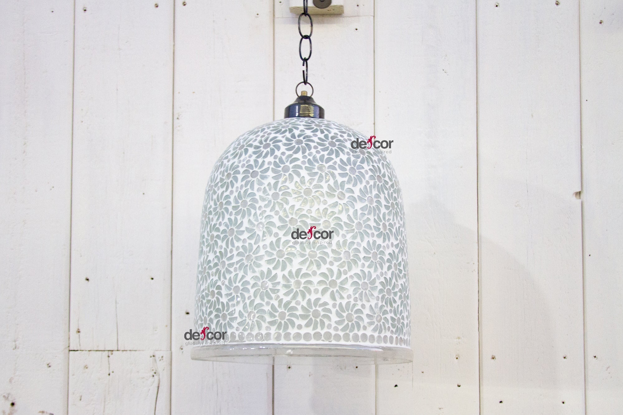 Floral White Mosaic Glass Bell Pendant - Atlas & Kiln