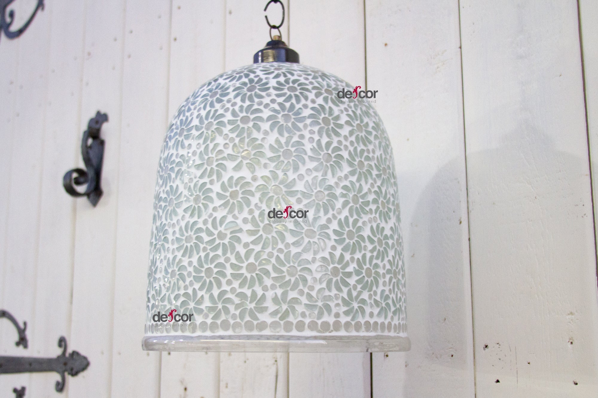 Floral White Mosaic Glass Bell Pendant - Atlas & Kiln