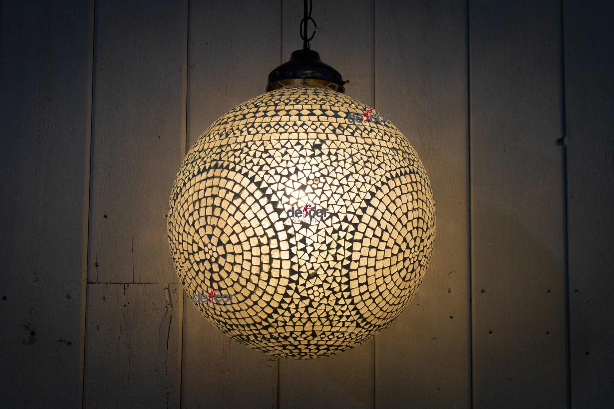 Large White Mosaic Glass Sphere Pendant Light - Atlas & Kiln