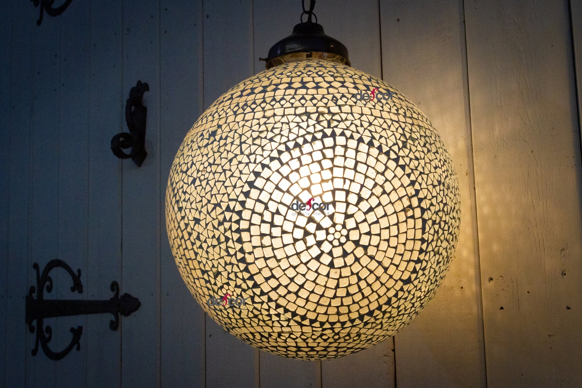 Large White Mosaic Glass Sphere Pendant Light - Atlas & Kiln