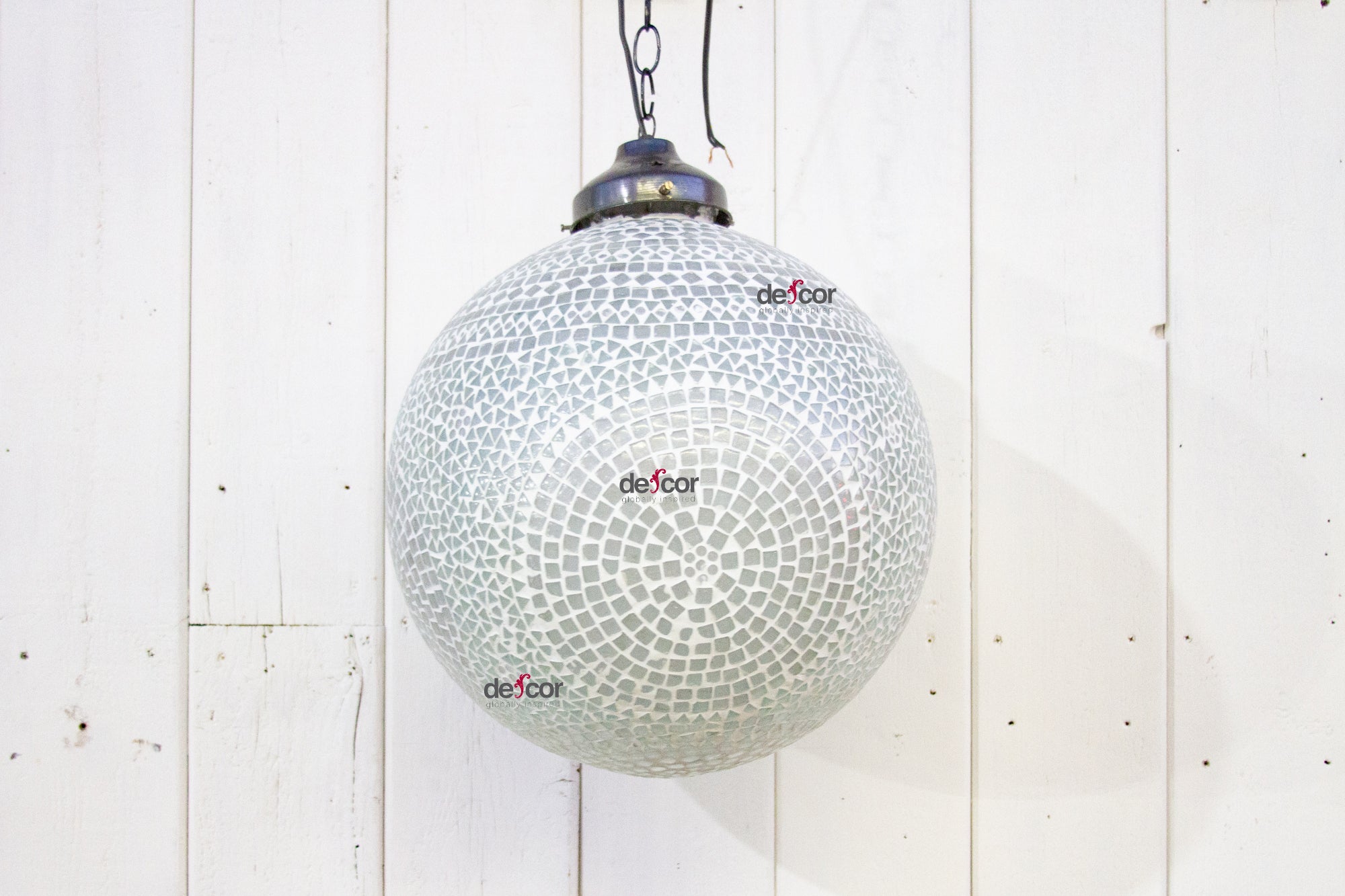 Large White Mosaic Glass Sphere Pendant Light - Atlas & Kiln