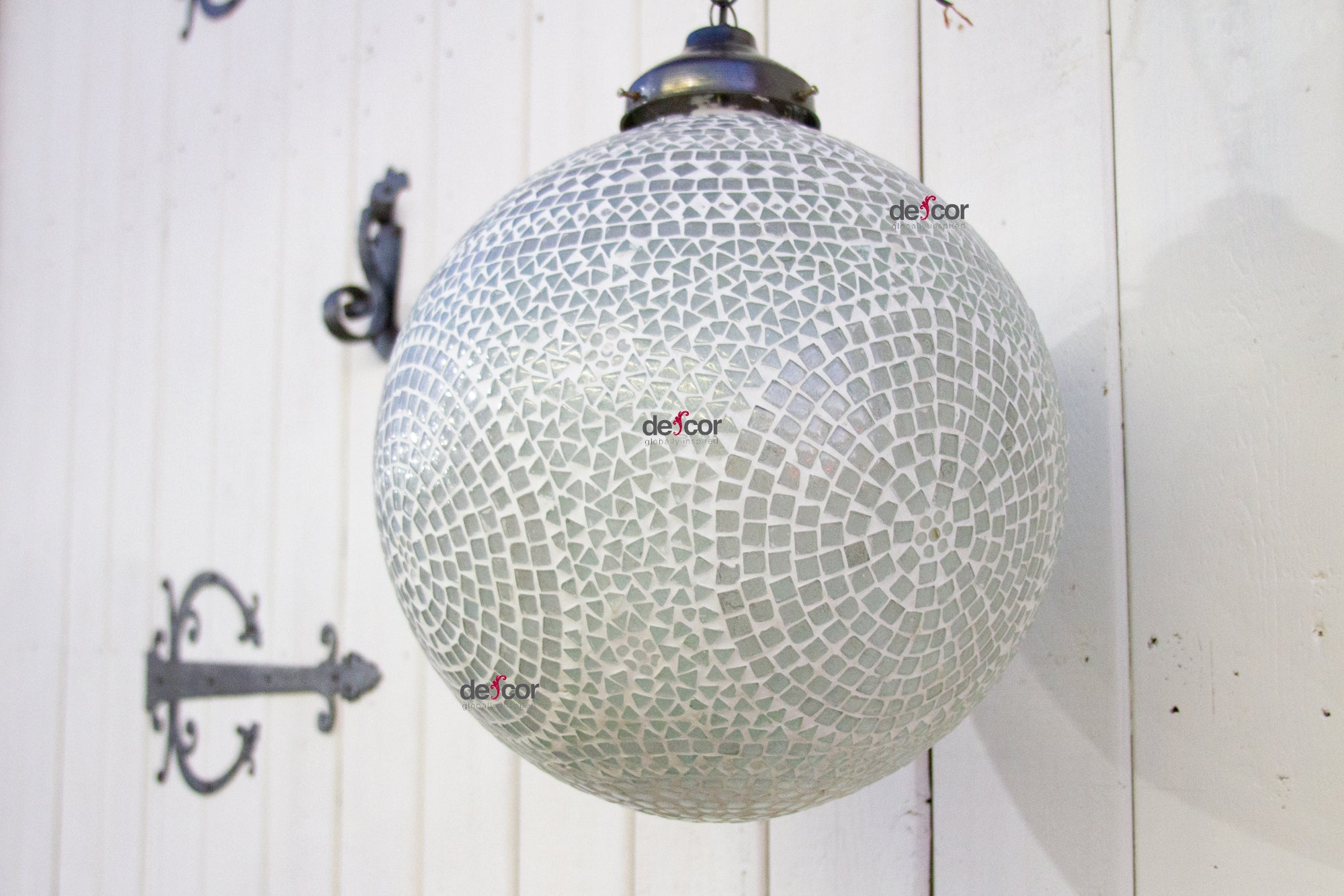 Large White Mosaic Glass Sphere Pendant Light - Atlas & Kiln