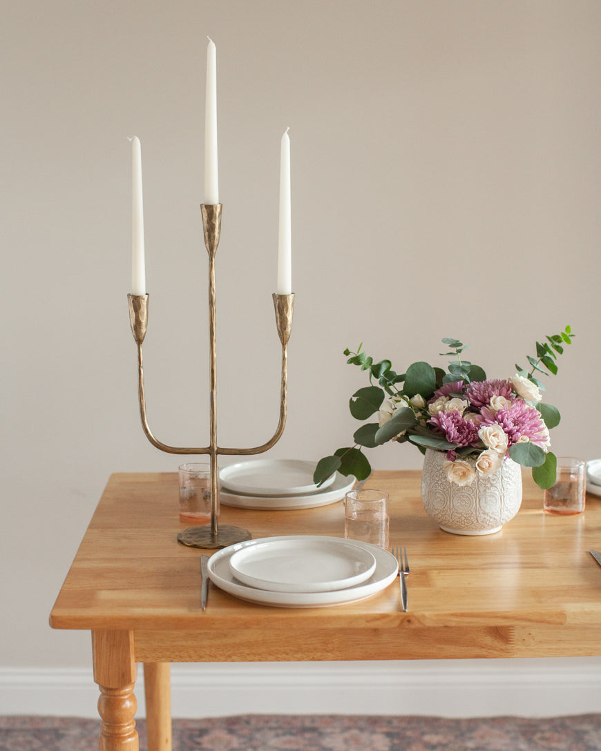 Moradabad Three-Arm Hand-Forged Iron Candelabra - Atlas & Kiln