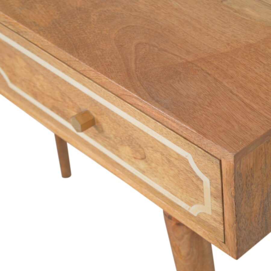 Wooden desk with a drawer on a white background