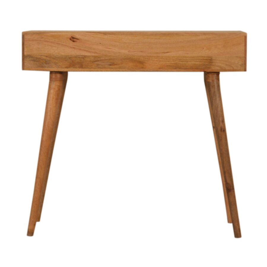 Wooden console table with four legs on a white background