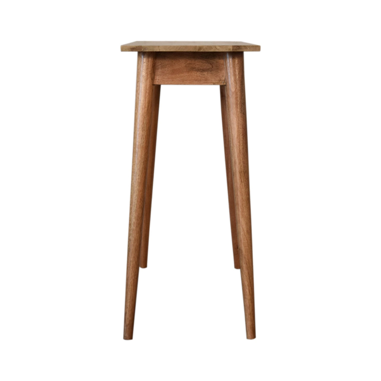 Wooden side table with a white background