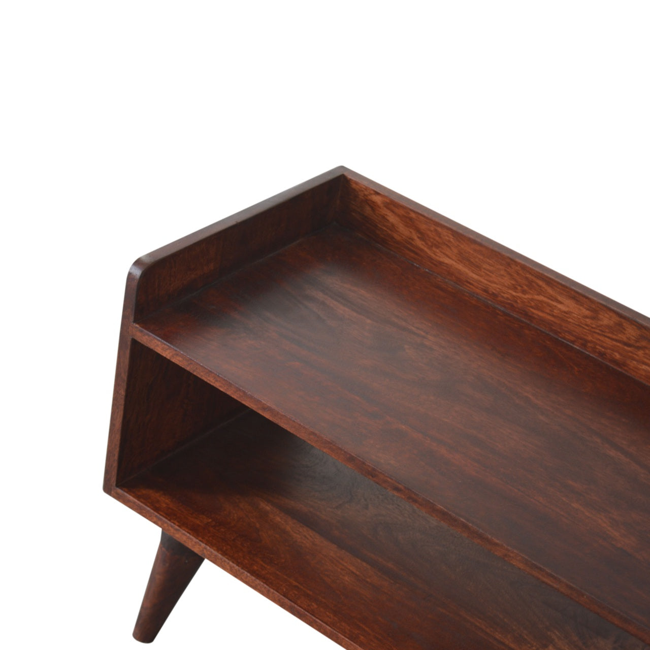 Wooden shelf with a white background