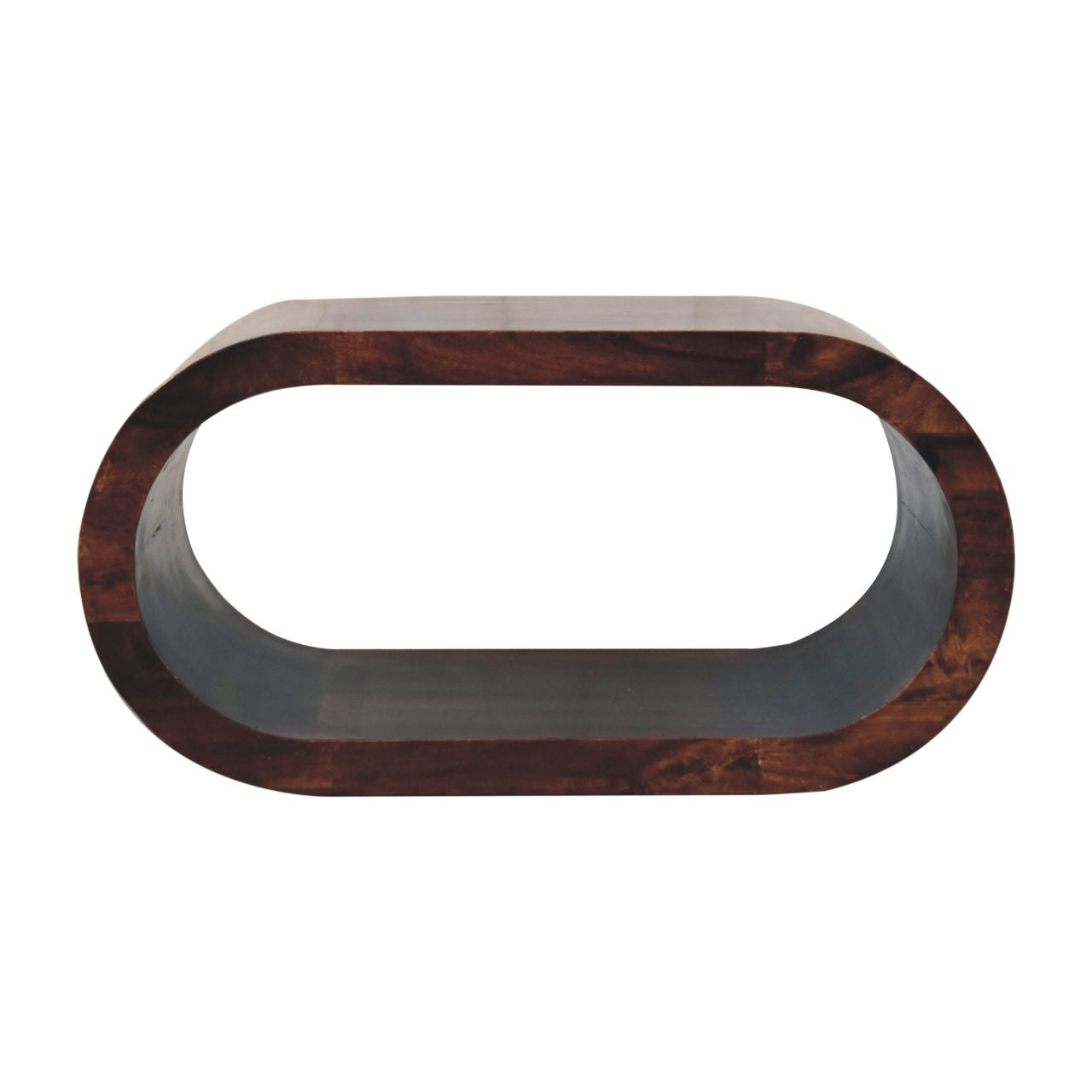 Wooden oval shelf on a white background