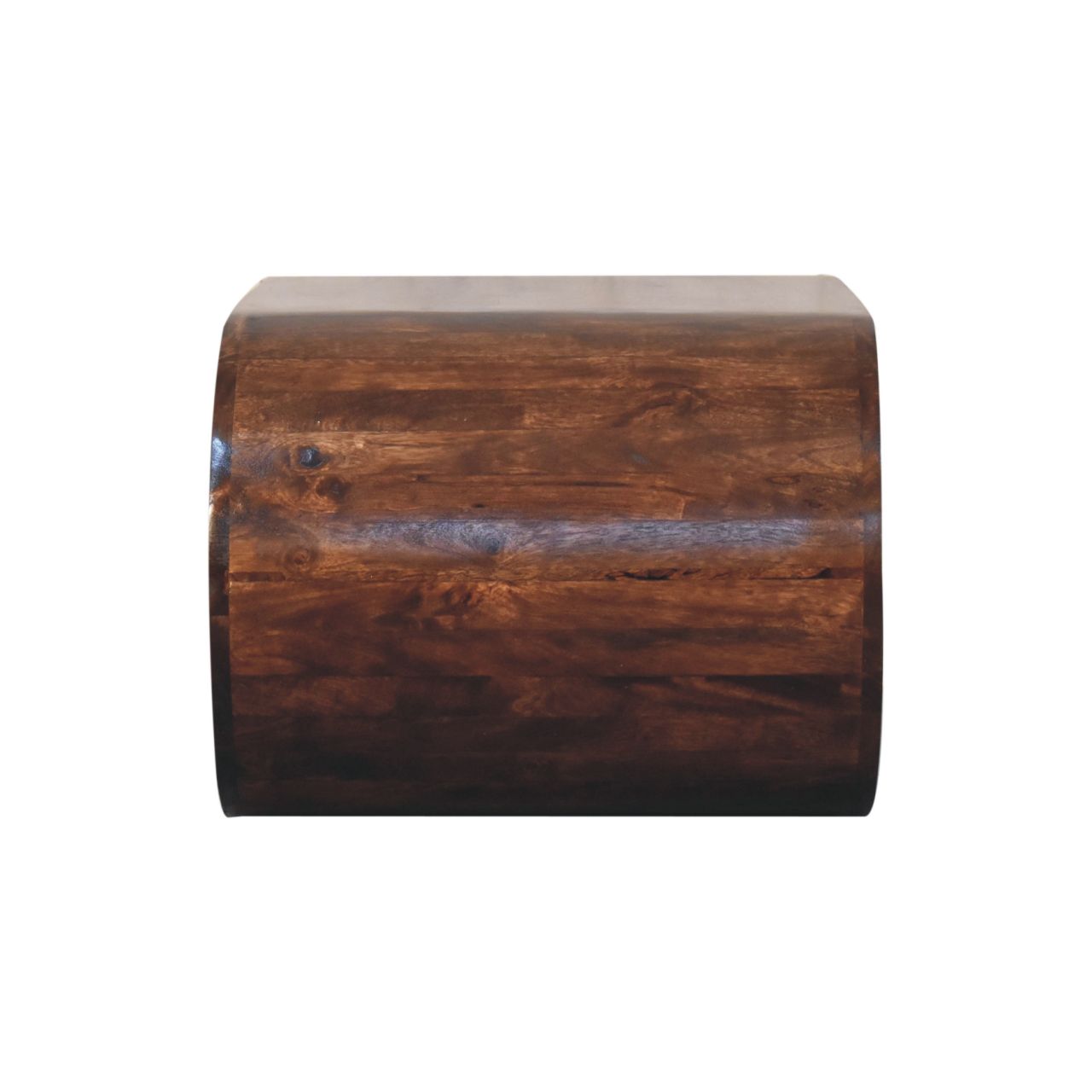 Wooden side table with a dark brown finish on a white background