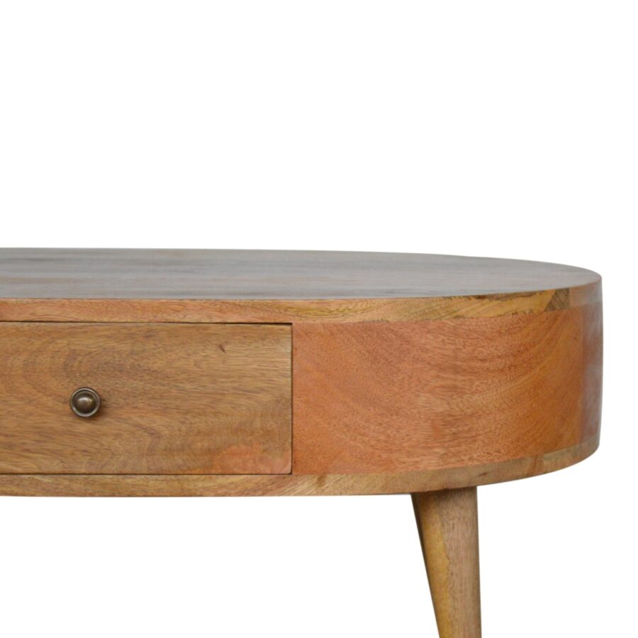 Wooden side table with a drawer on a white background