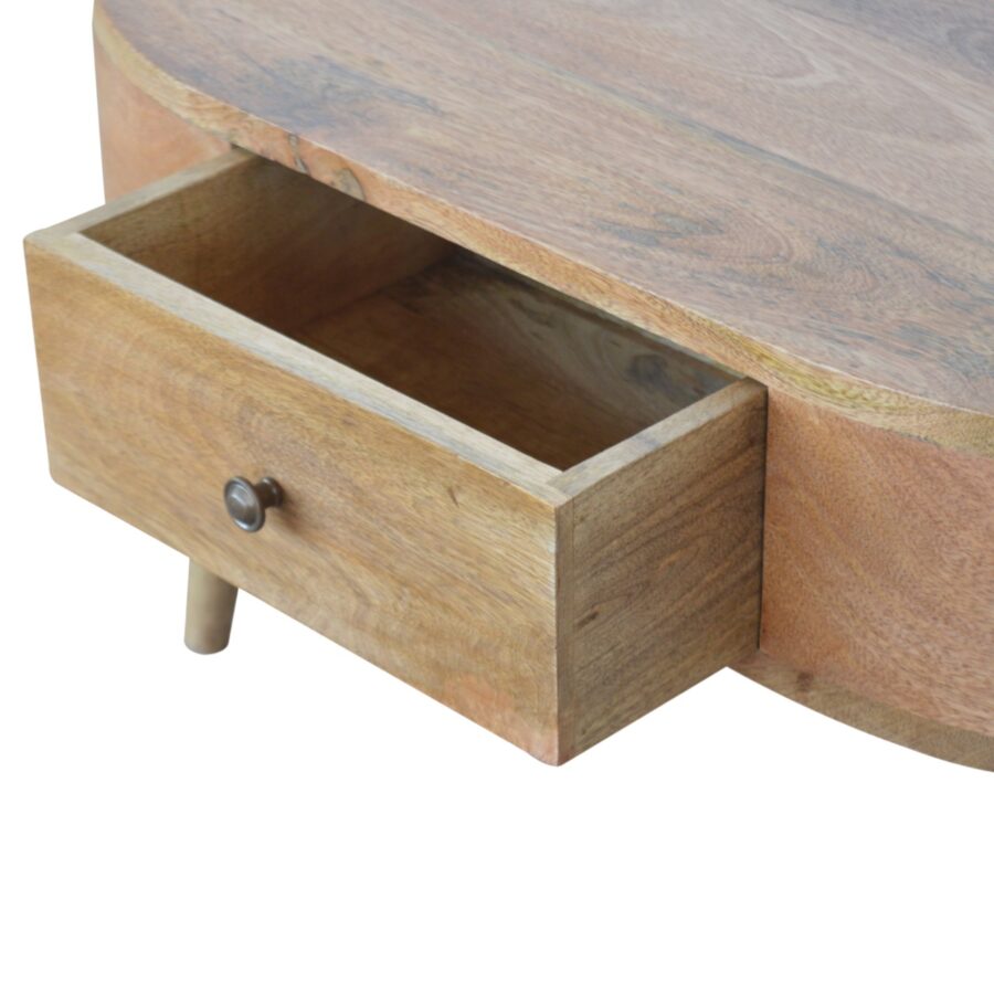 Wooden side table with a drawer and round top