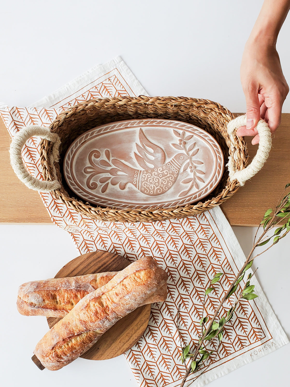Bird & Leaf Terracotta Bread Warmer Basket - Atlas & Kiln