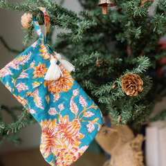 Cotton Mini Holiday Stocking - Assorted Hand Block Print