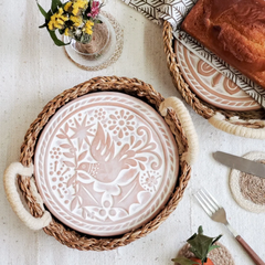 Bird Engraved Terracotta Bread Warmer & Basket