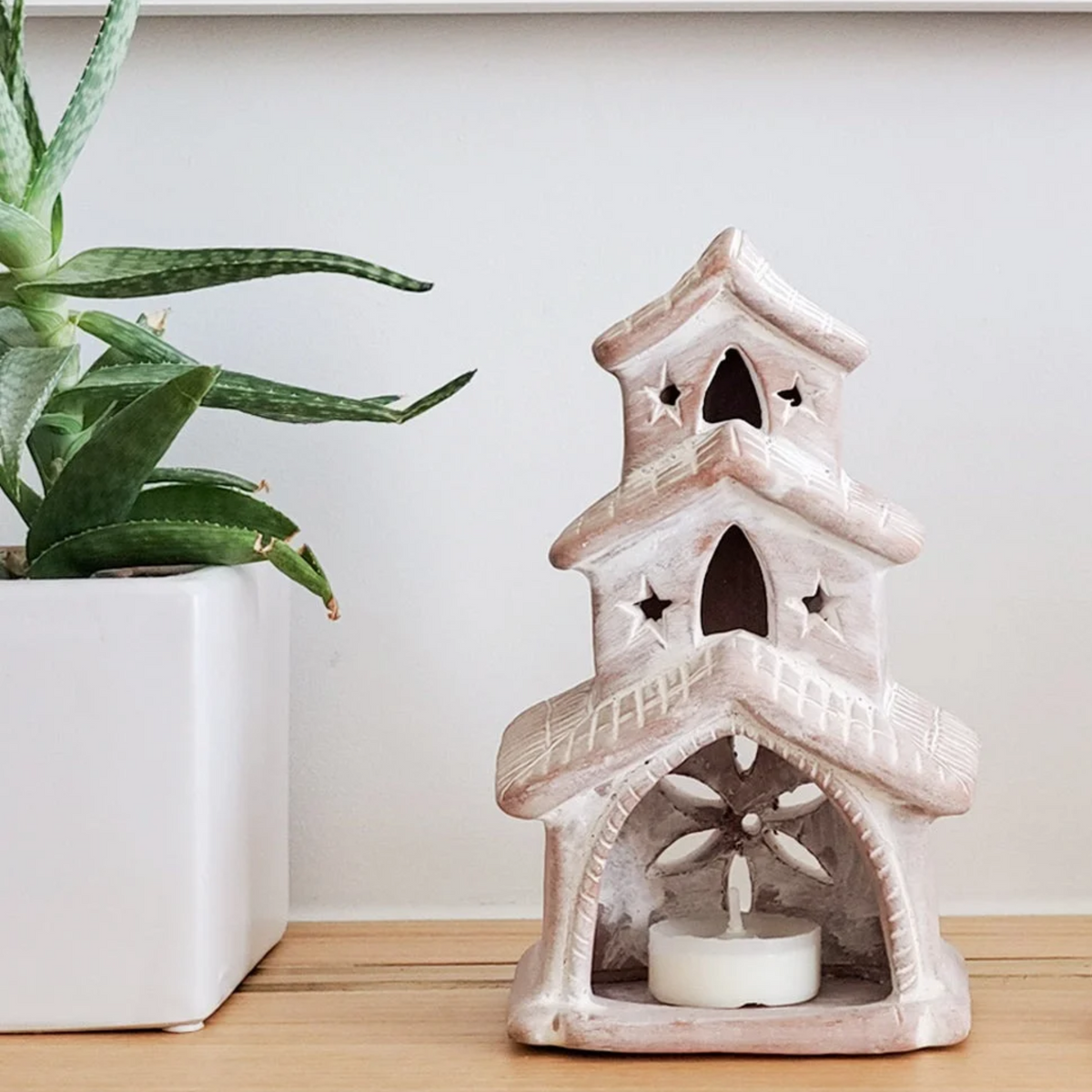 Handcrafted Terracotta House Tea Light Holder