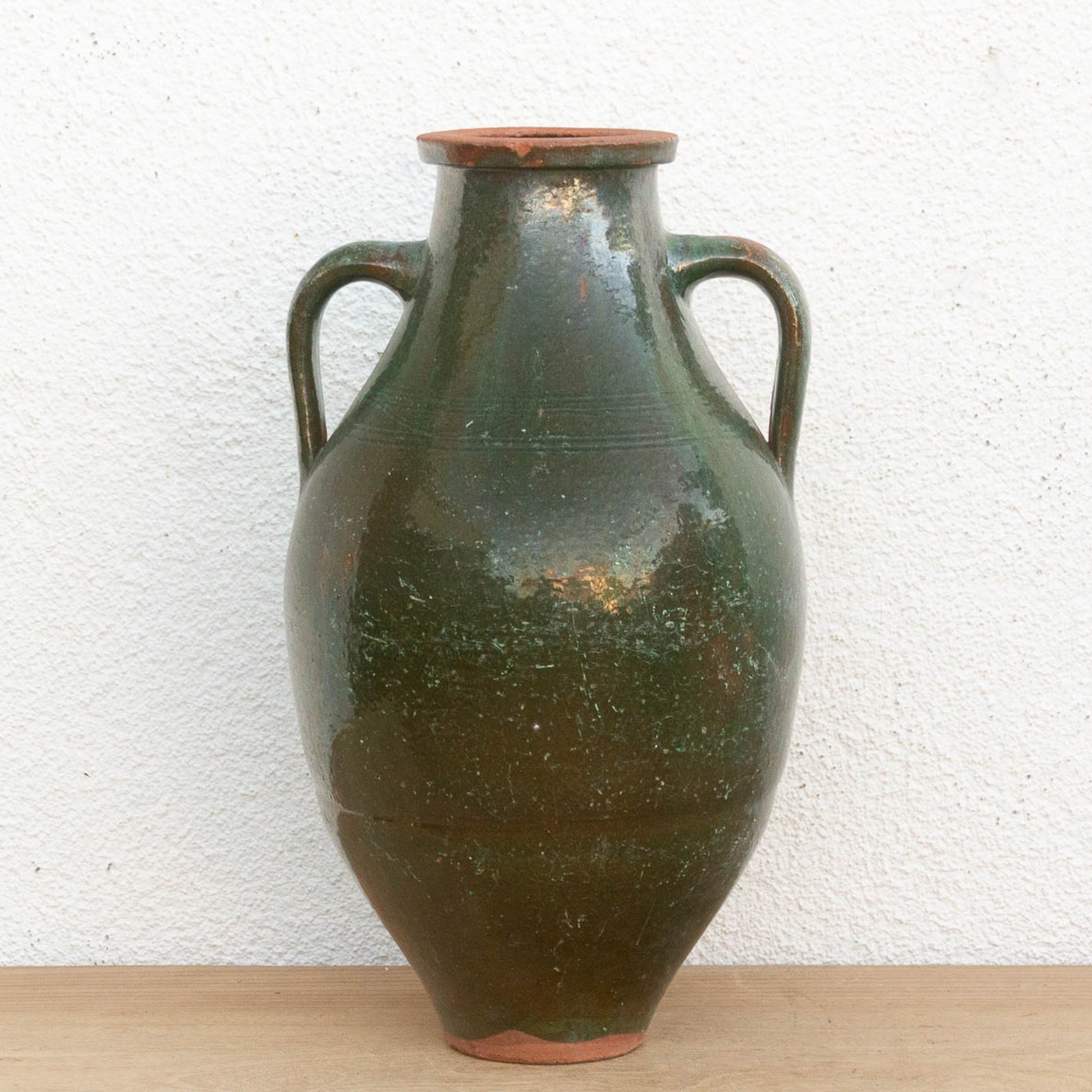 Antique French Green Glazed Olive Jar