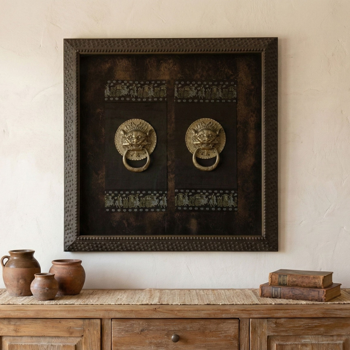 Framed Antique Lion Head Door Pulls