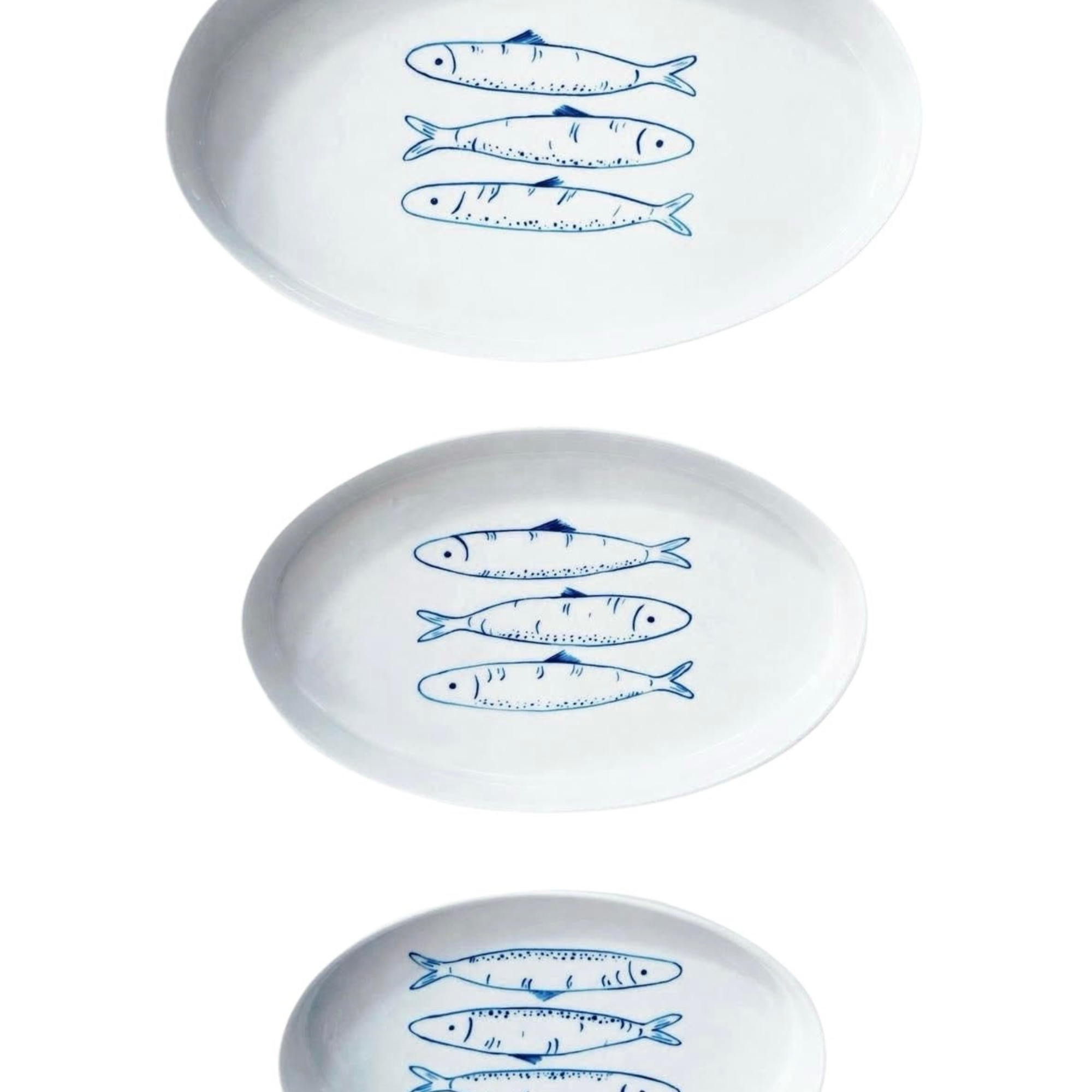 Hand-Painted Sardines Porcelain Nesting Plates - Atlas & Kiln