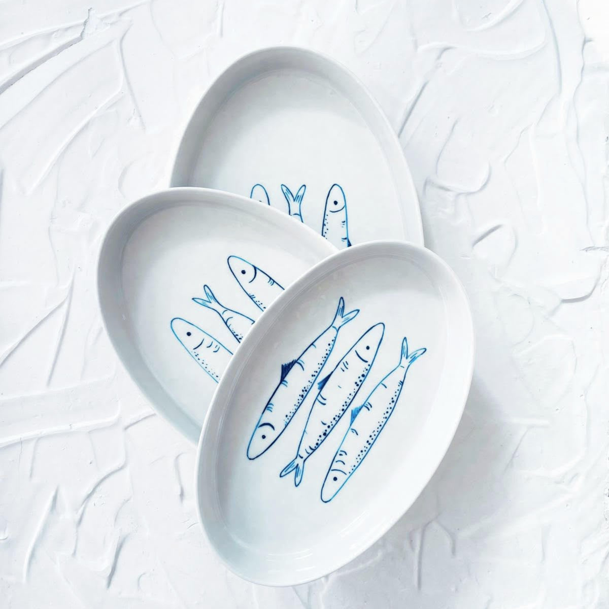 Hand-Painted Sardines Porcelain Nesting Plates - Atlas & Kiln