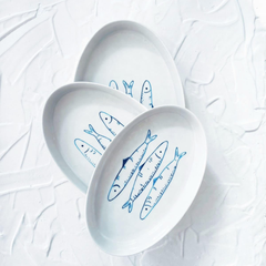 Hand-Painted Sardines Porcelain Nesting Plates - Atlas & Kiln