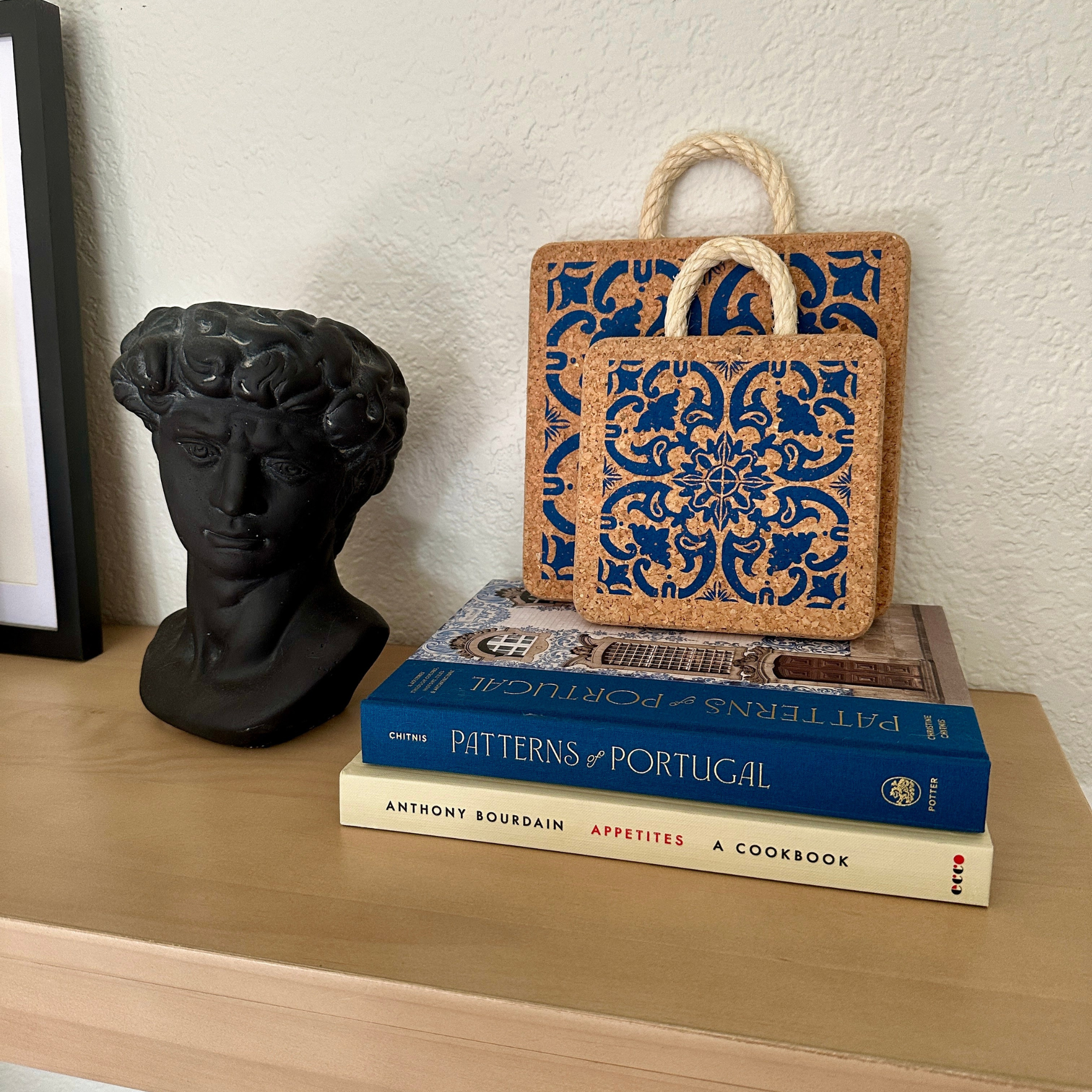 Portuguese Tile Cork Trivet with Rope Handle - Atlas & Kiln
