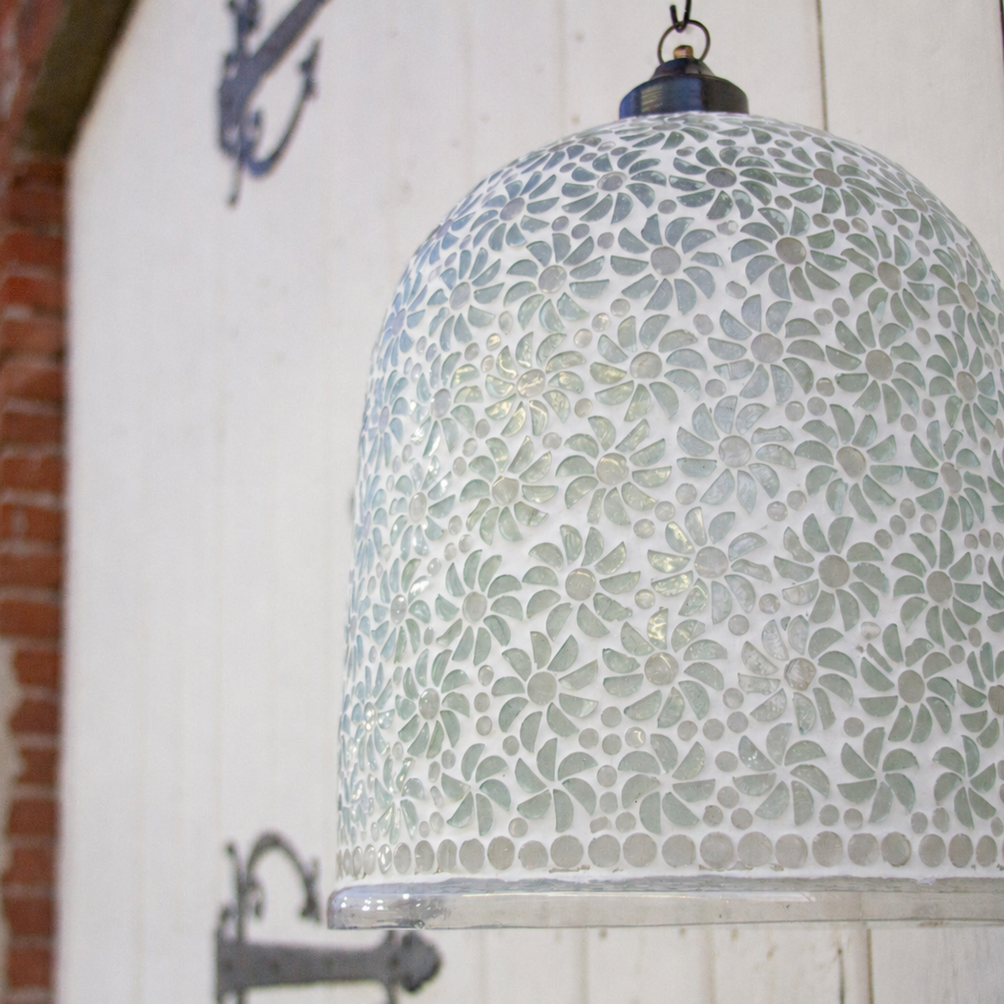 Floral White Mosaic Glass Bell Pendant - Atlas & Kiln