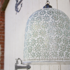 Floral White Mosaic Glass Bell Pendant - Atlas & Kiln