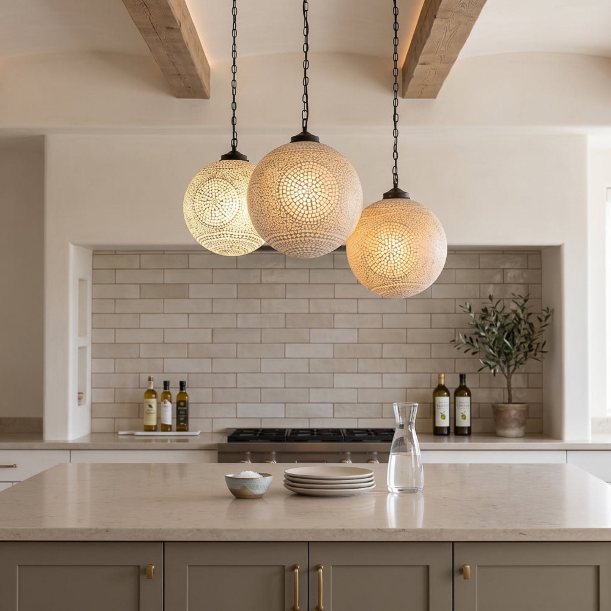 Large White Mosaic Glass Sphere Pendant Light - Atlas & Kiln