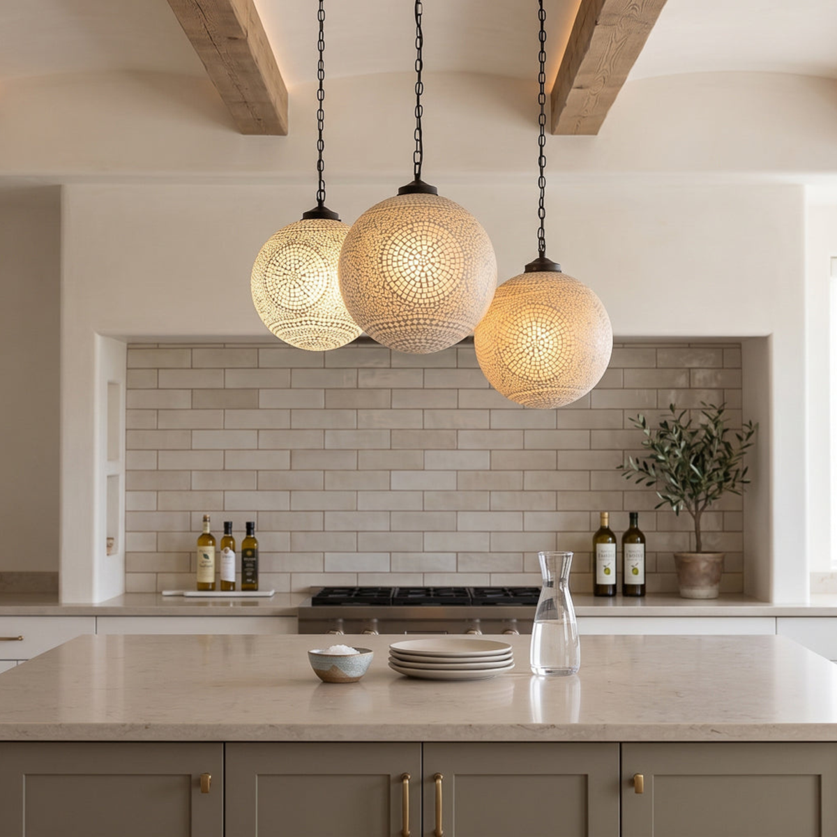 Large White Mosaic Glass Sphere Pendant Light - Atlas & Kiln