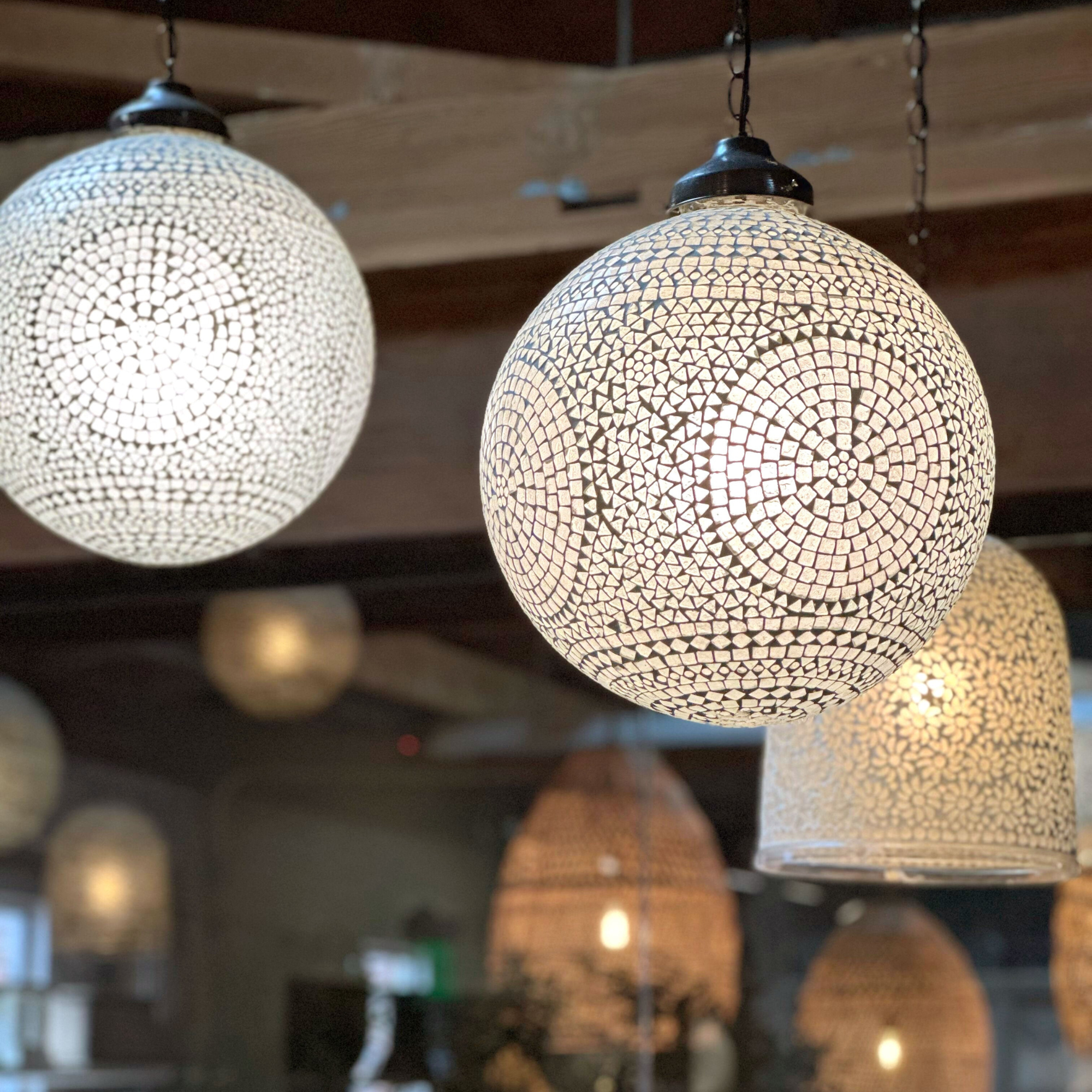 Large White Mosaic Glass Sphere Pendant Light - Atlas & Kiln