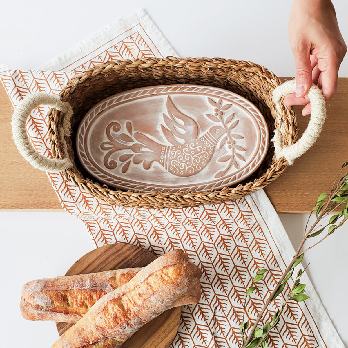 Bird & Leaf Terracotta Bread Warmer Basket
