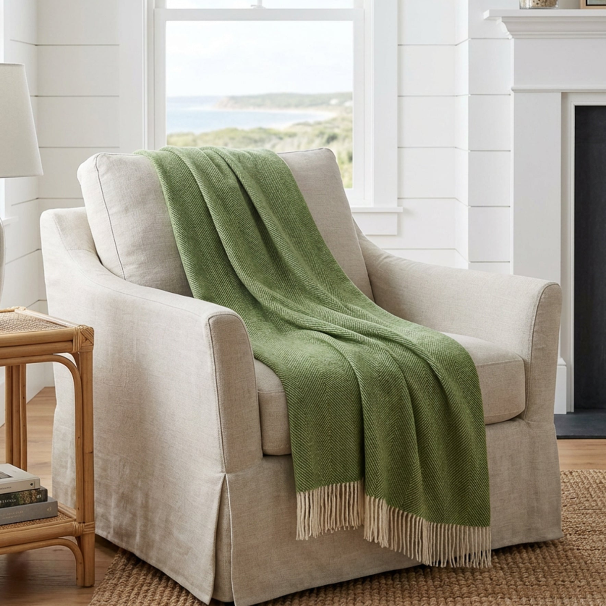 Evergreen Shetland Lambswool Herringbone Throw