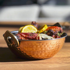 Indian Handi Serving Bowl - Hammered Copper Double Walled