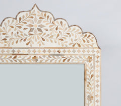 Hand-Carved White Floral Inlay Wall Mirror