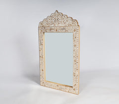 Hand-Carved White Floral Inlay Wall Mirror