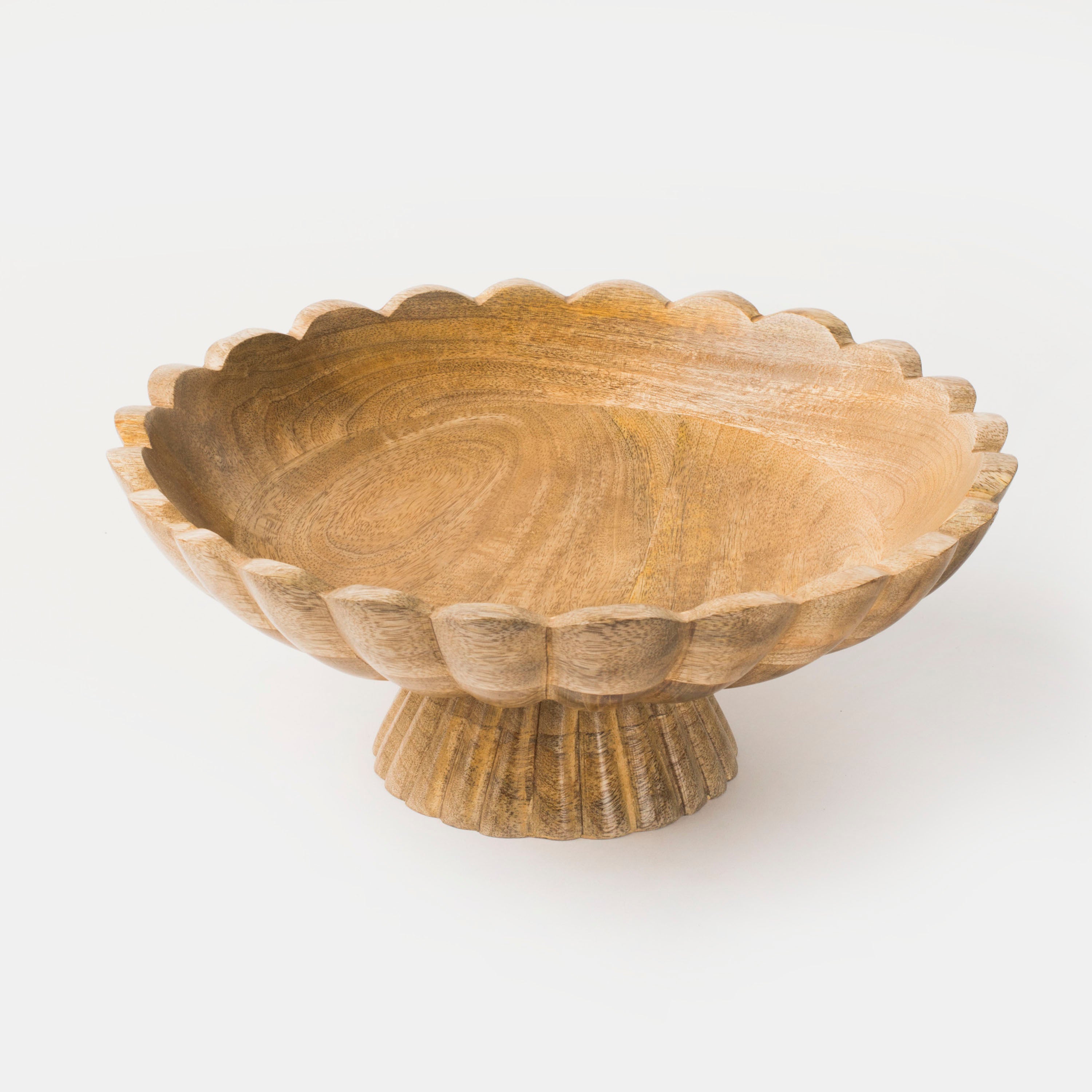 Handcarved Scalloped Edge Fluted Pedestal Bowl - Atlas & Kiln