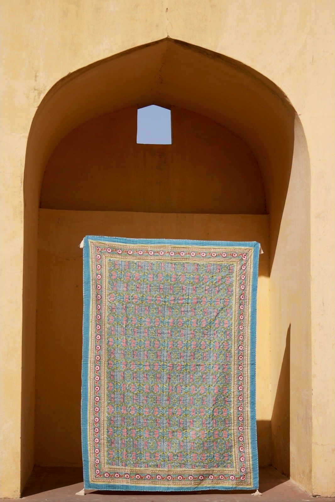 Topanga Blue Block-Printed Kantha Cotton Throw - Atlas & Kiln