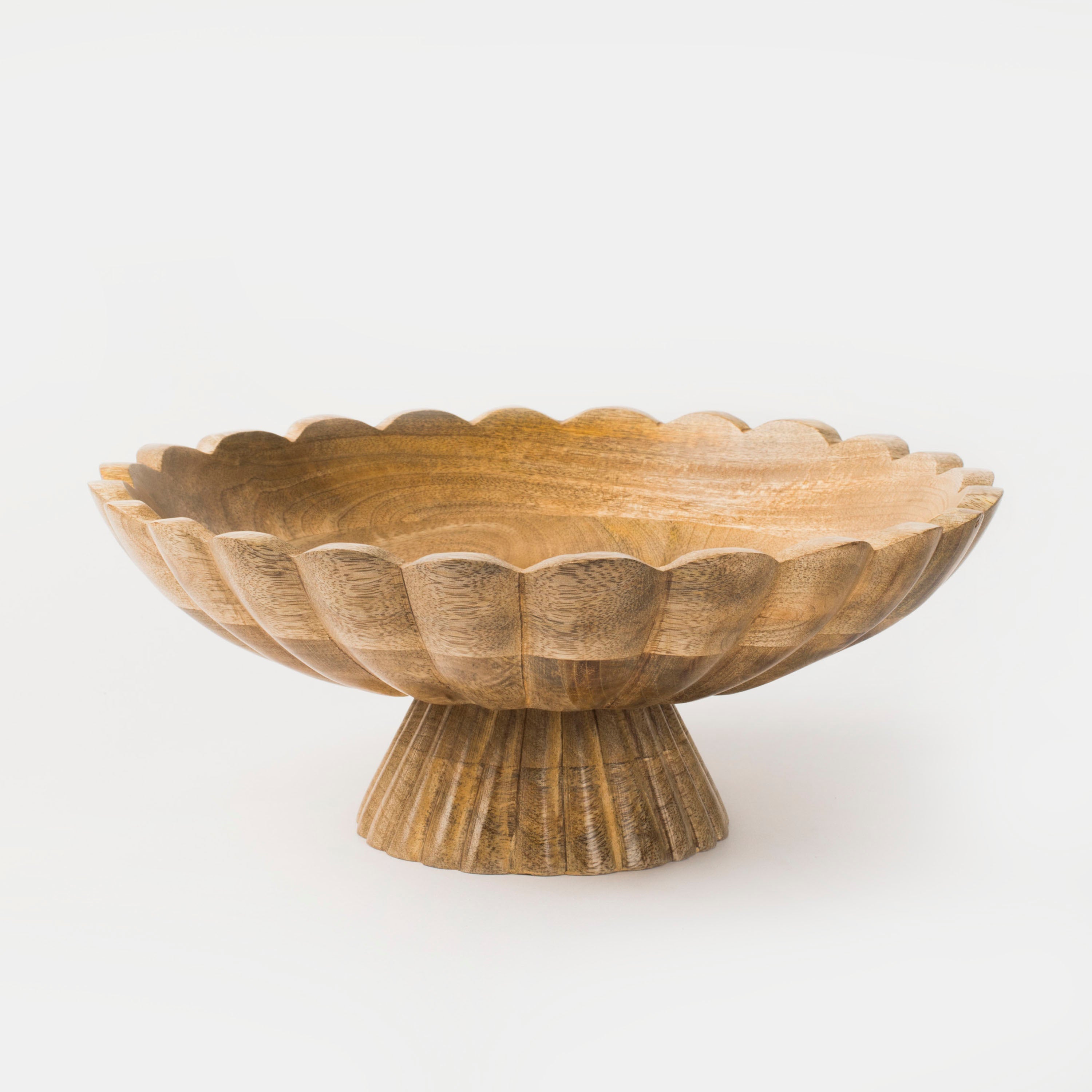 Handcarved Scalloped Edge Fluted Pedestal Bowl - Atlas & Kiln