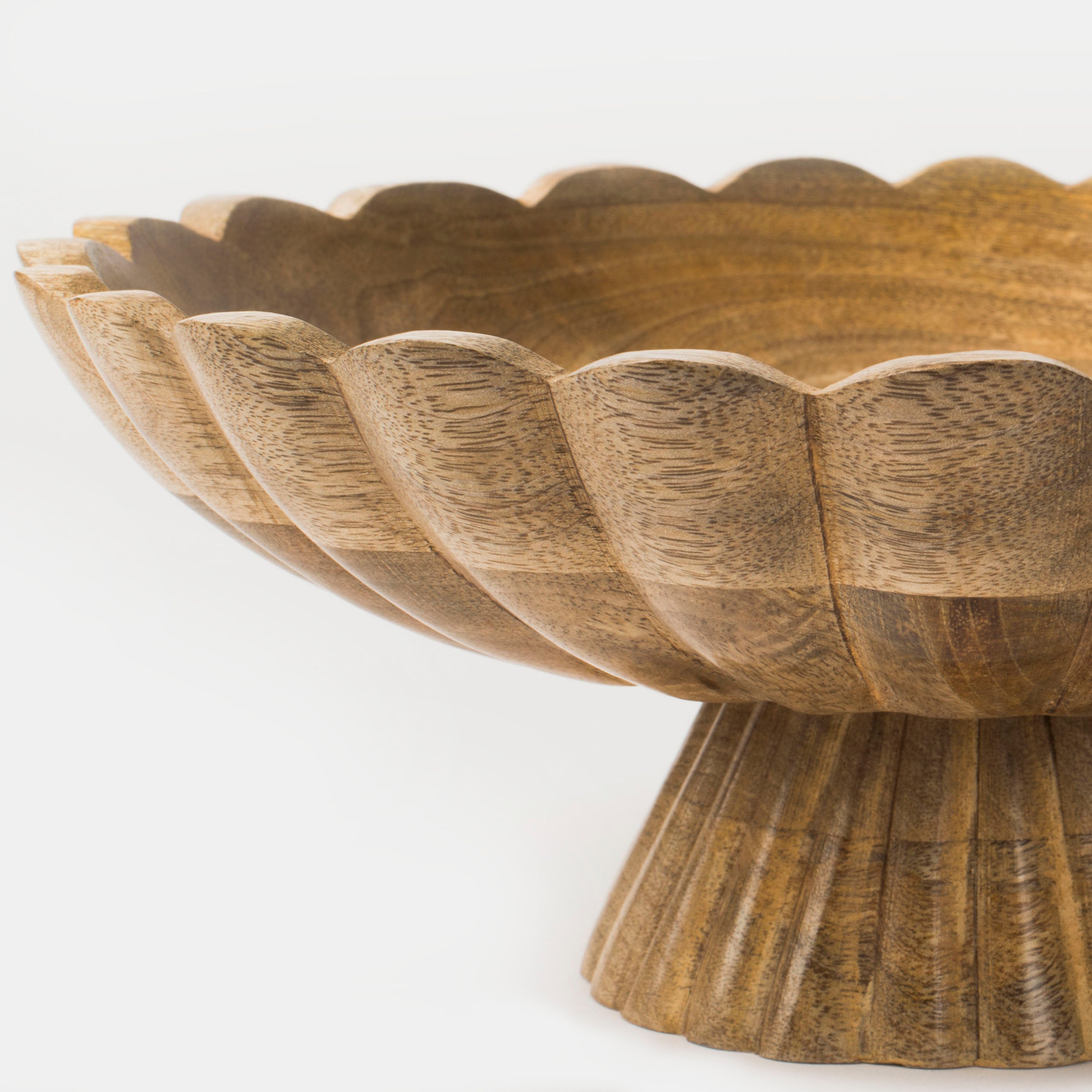 Handcarved Scalloped Edge Fluted Pedestal Bowl - Atlas & Kiln