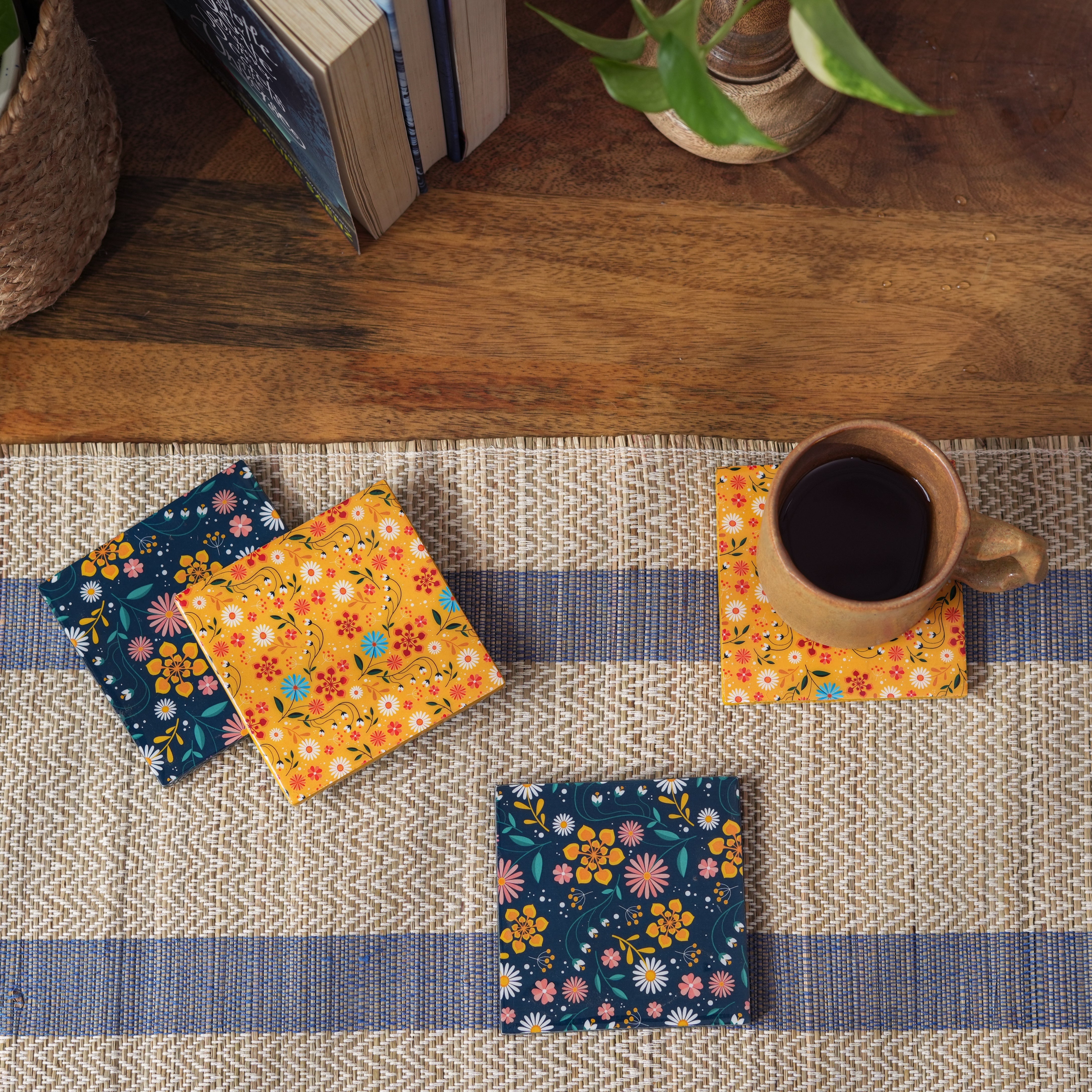Sunburst Bloom Floral Coasters, Set of 4 - Atlas & Kiln