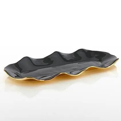 Graphite & Gold Ruffled Serving Tray