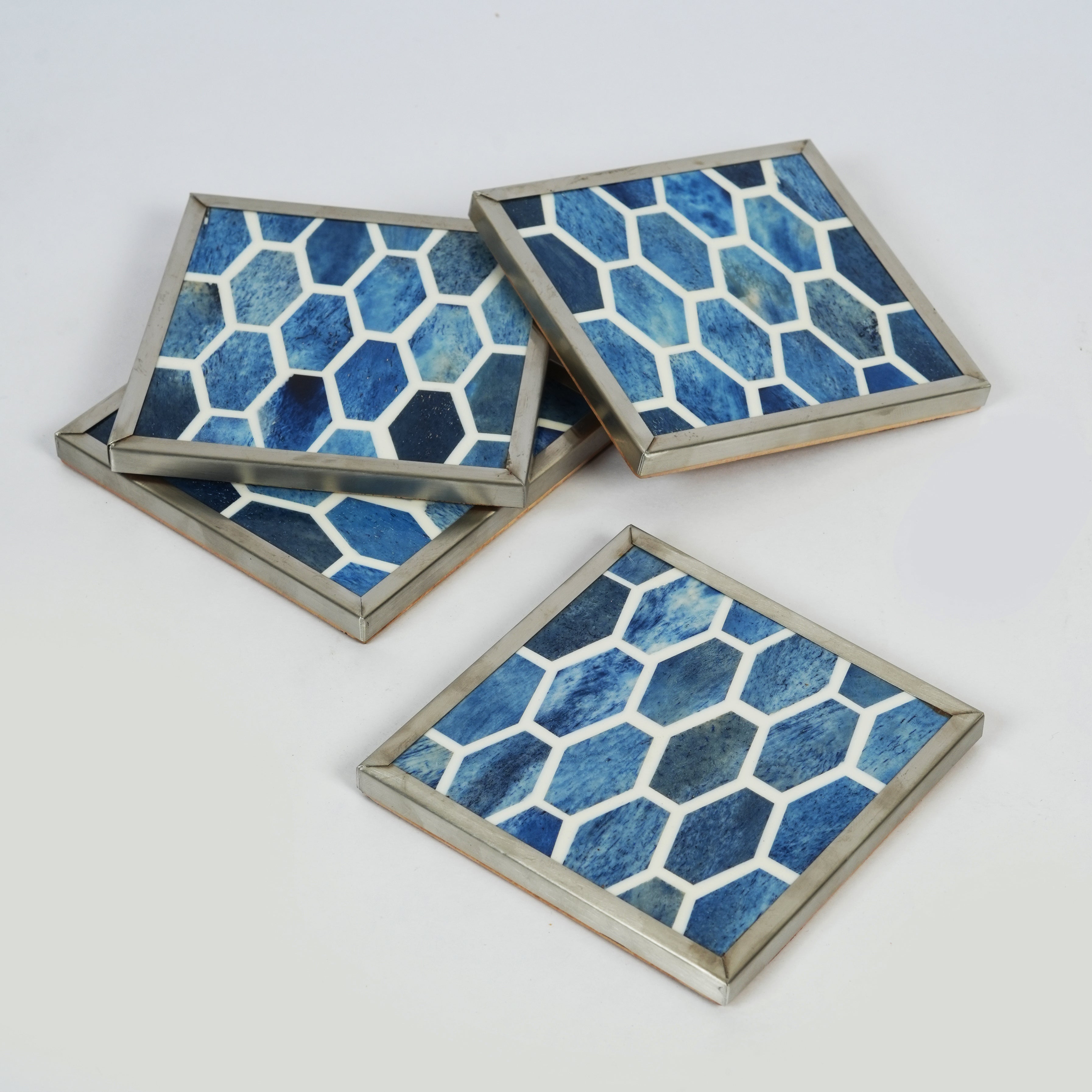 Gramercy Blue Bone Inlay Coasters – Set of 4 - Atlas & Kiln