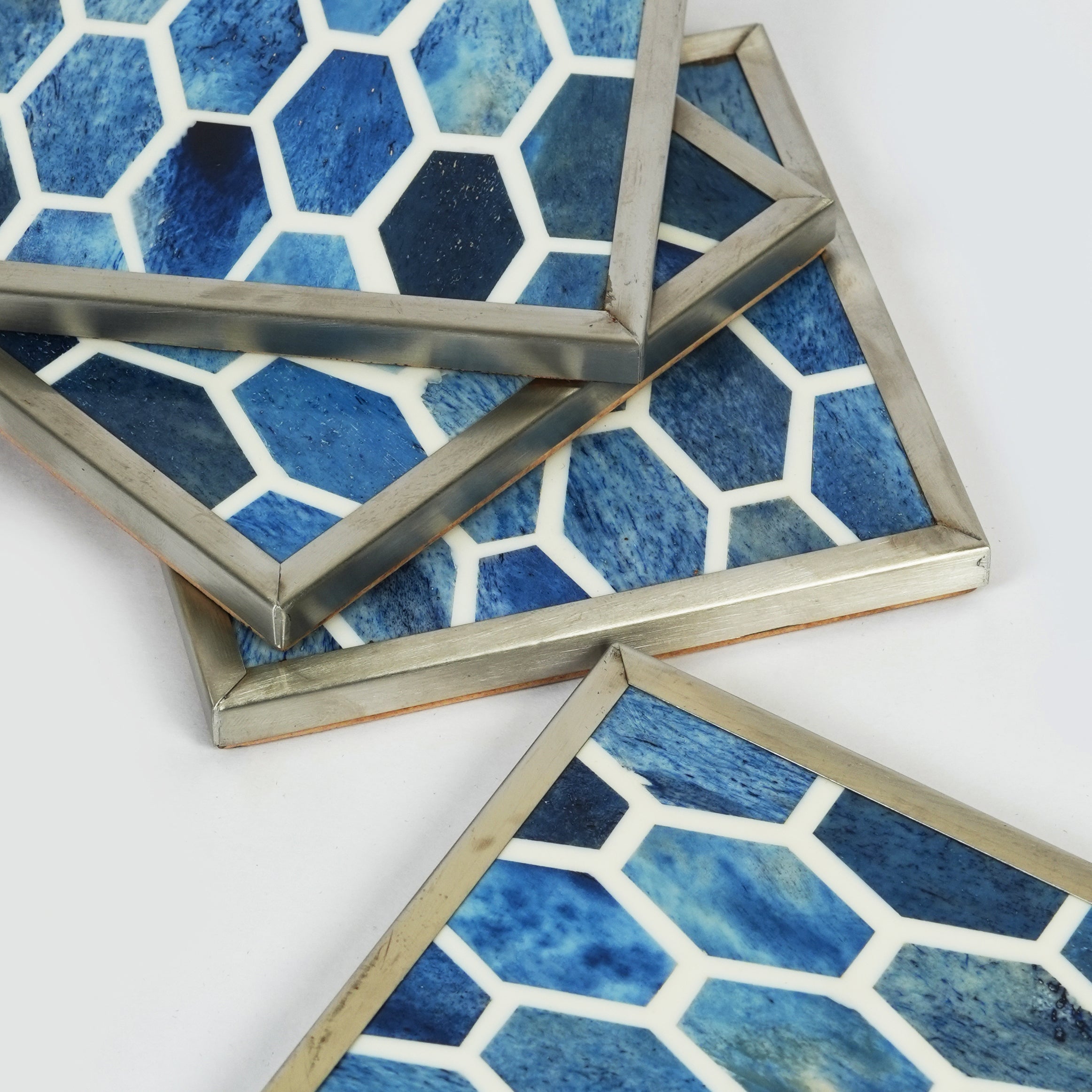 Gramercy Blue Bone Inlay Coasters – Set of 4 - Atlas & Kiln