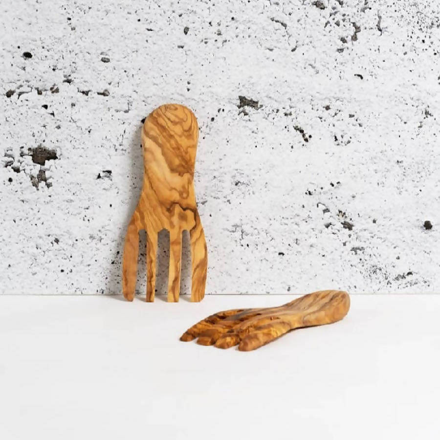 Tunisian Olive Wood Salad Servers Set of Two - Atlas & Kiln